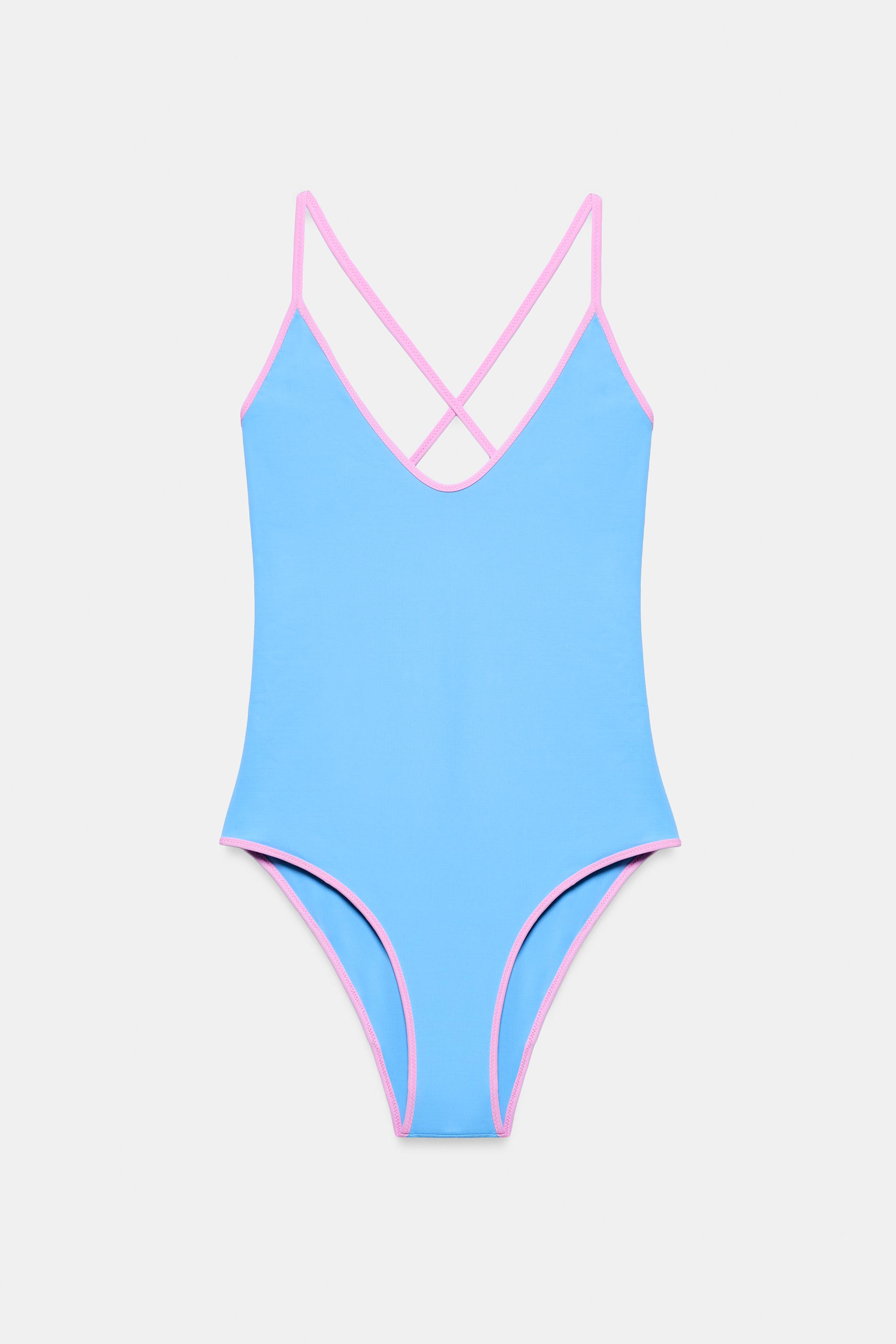 SOLID SWIMSUIT WITH CONTRAST STRAPS